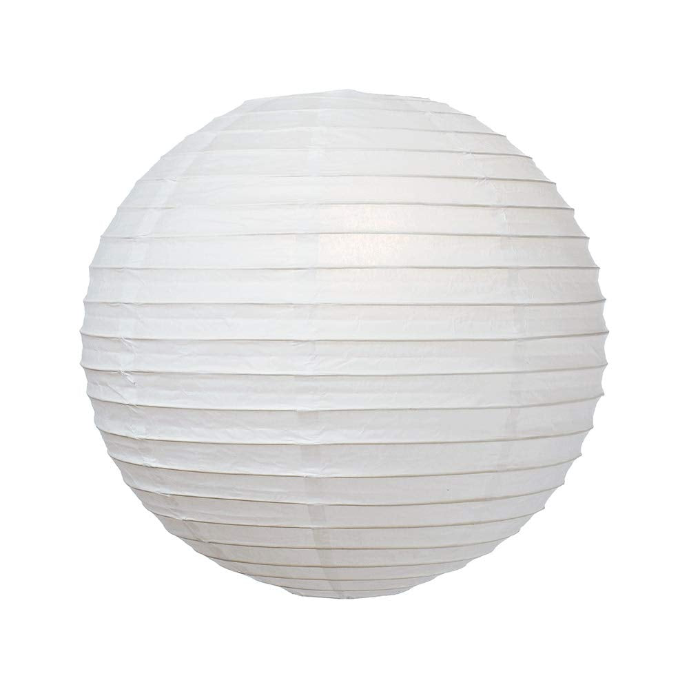 Luna Bazaar enhanced Paper Lantern - 10-Inch Round, Perfect White, Parallel Ribbing, Model L2-PL, Ideal for Weddings and Parties
