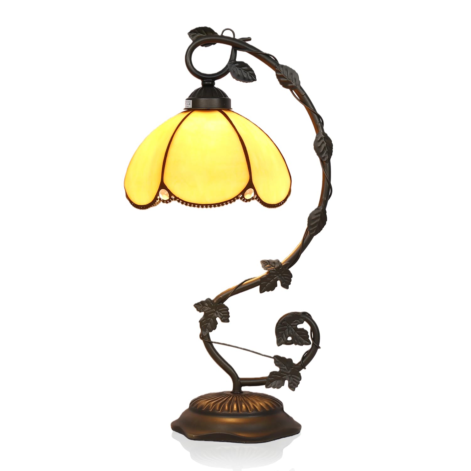 TFNALNB Tiffany Table Lamp  Yellow Glass Shade with Metal Vine Base  8x10x20 Inch