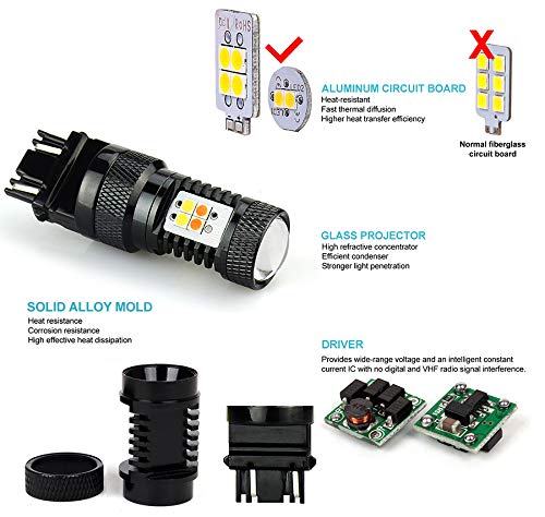 JDM ASTAR 3157 Switchback LED Bulbs, Extremely Bright 3030 Chipsets, Yellow/White, Projector for Turn Signal Lights