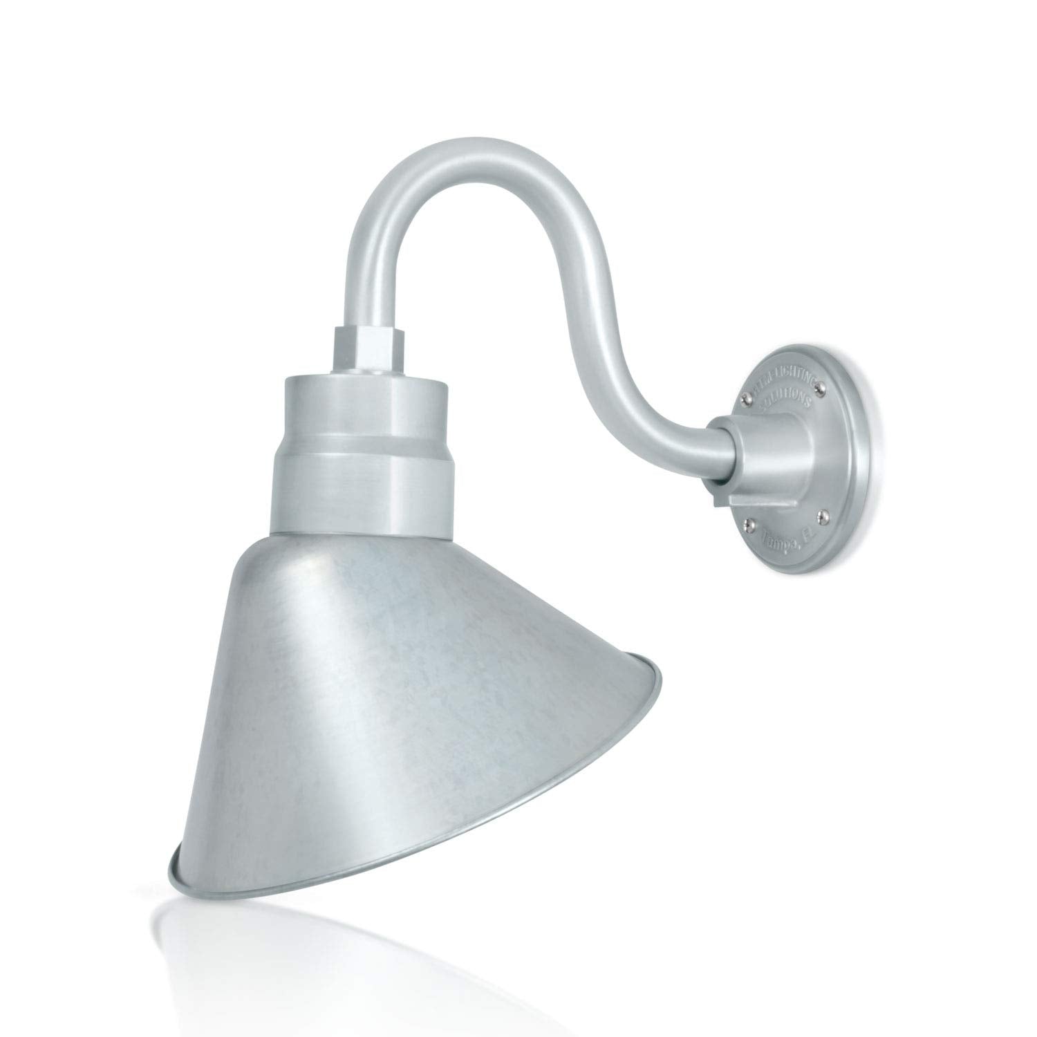 10in. Galvanized Finish Angle Shade Gooseneck Sign Light Fixture With 10in. Long Extension Arm - Wall Sconce Farmhouse, Vintage,