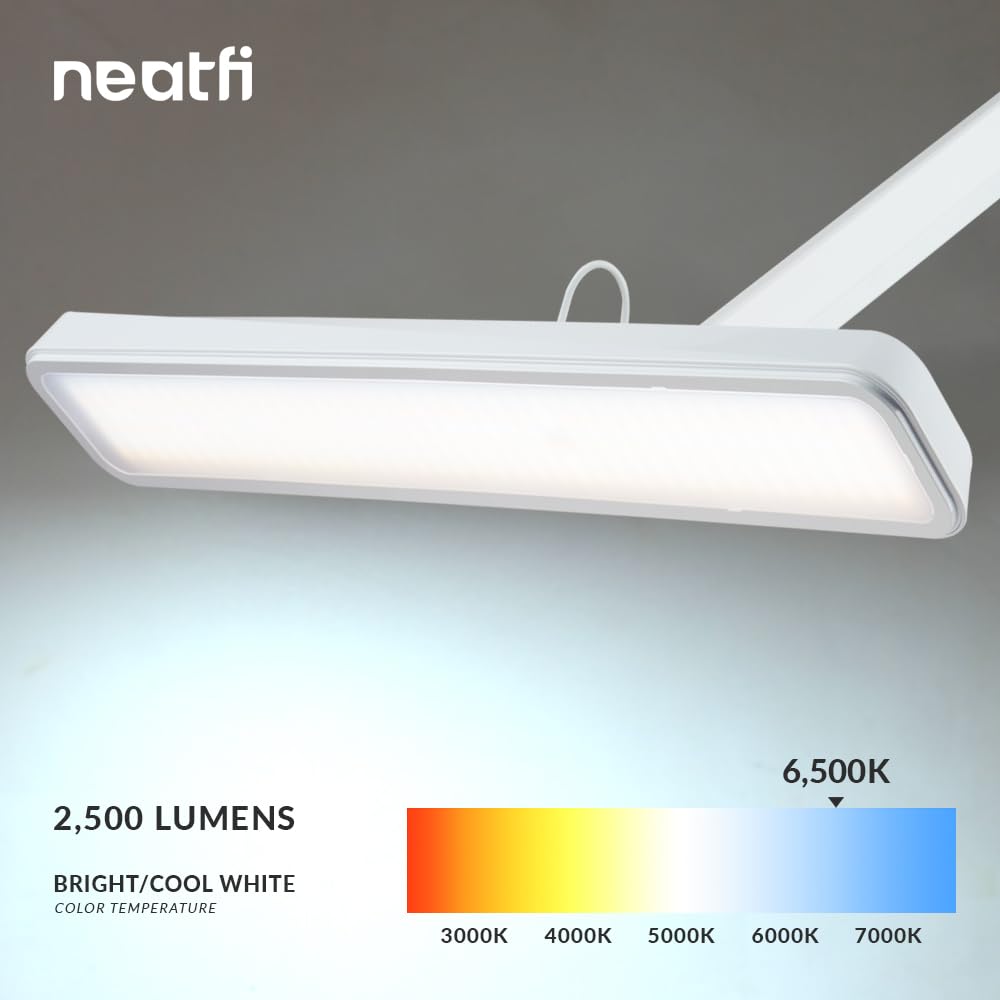 Neatfi XL LED Task Lamp, 2500 Lumens, 30W, 22-Inch, Eye-Caring, White, Model 9505LED-30-C, Desk Light with