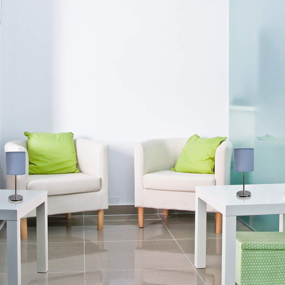 Simple Designs Lt2007-Prp-2Pk Chrome Mini Basic Table Lamp With Fabric Shade 2 Pack Set, Periwinkle Purple