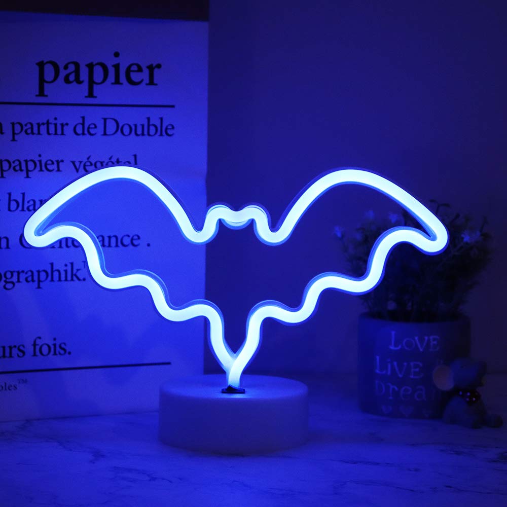 Vicila LED Neon Bat Light, Battery Operated Desk Lamp, Blue, Model NS21, Perfect for Bedroom, Bar, Wall, Halloween Decor