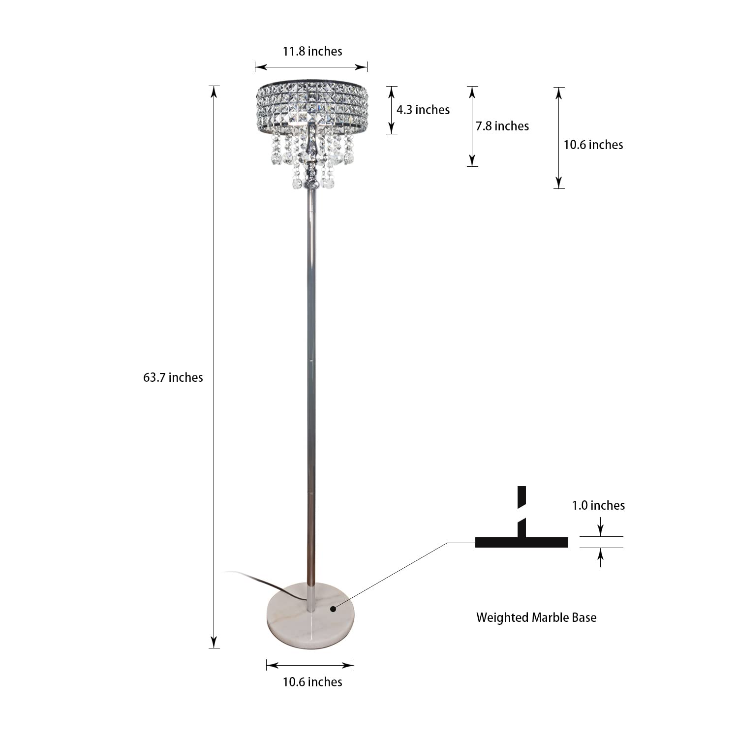 beaysyty Modern K9 Clear Glass Crystals Floor Lamp, Chrome, 3-Lights with Foot Switch for Living Room, Bedroom, Office, Cafe