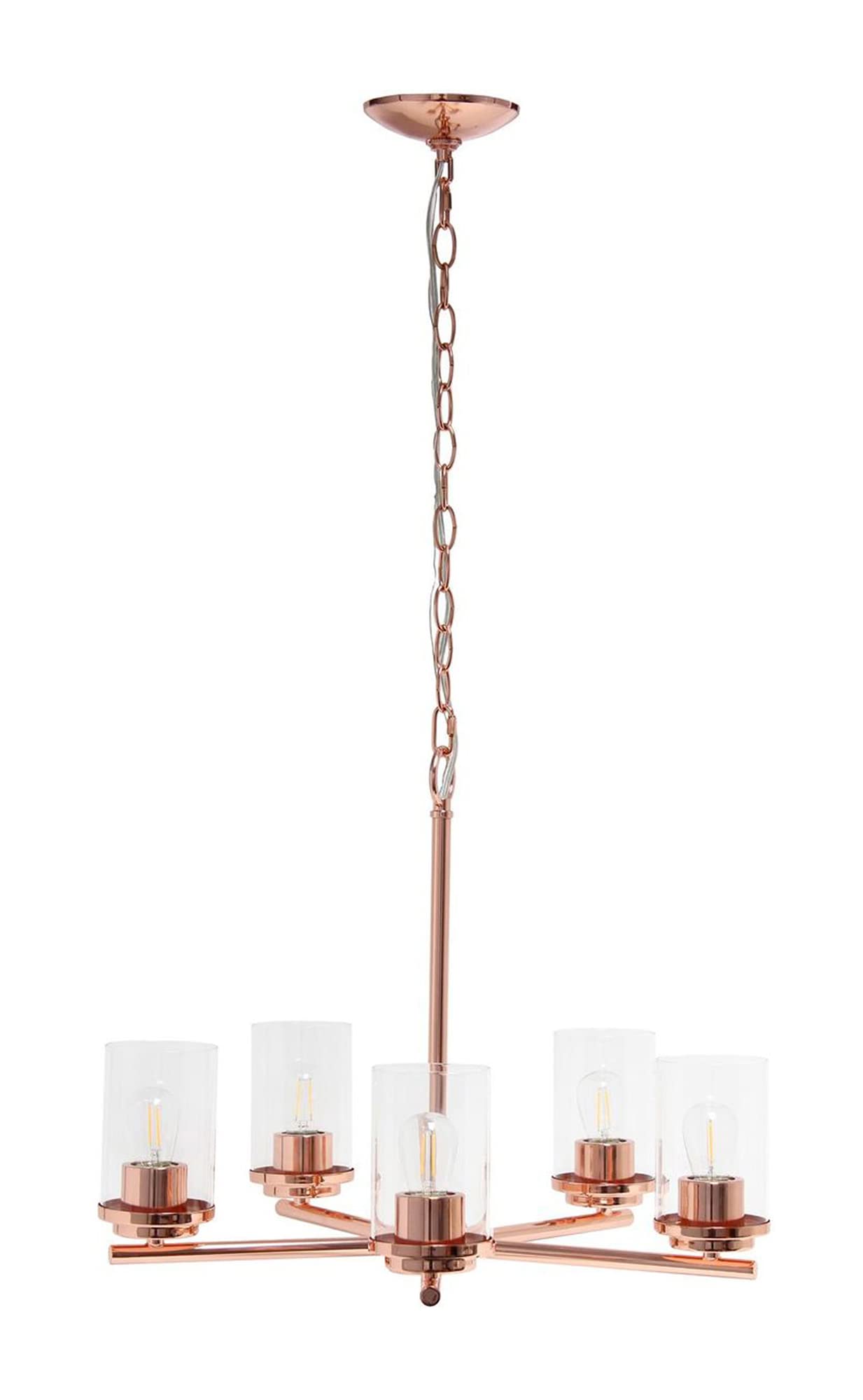Elegant Designs 5-Light Pendant Chandelier, Rose Gold, Glass, 20.5inx20.5inx64in, Model PT1019-RGD