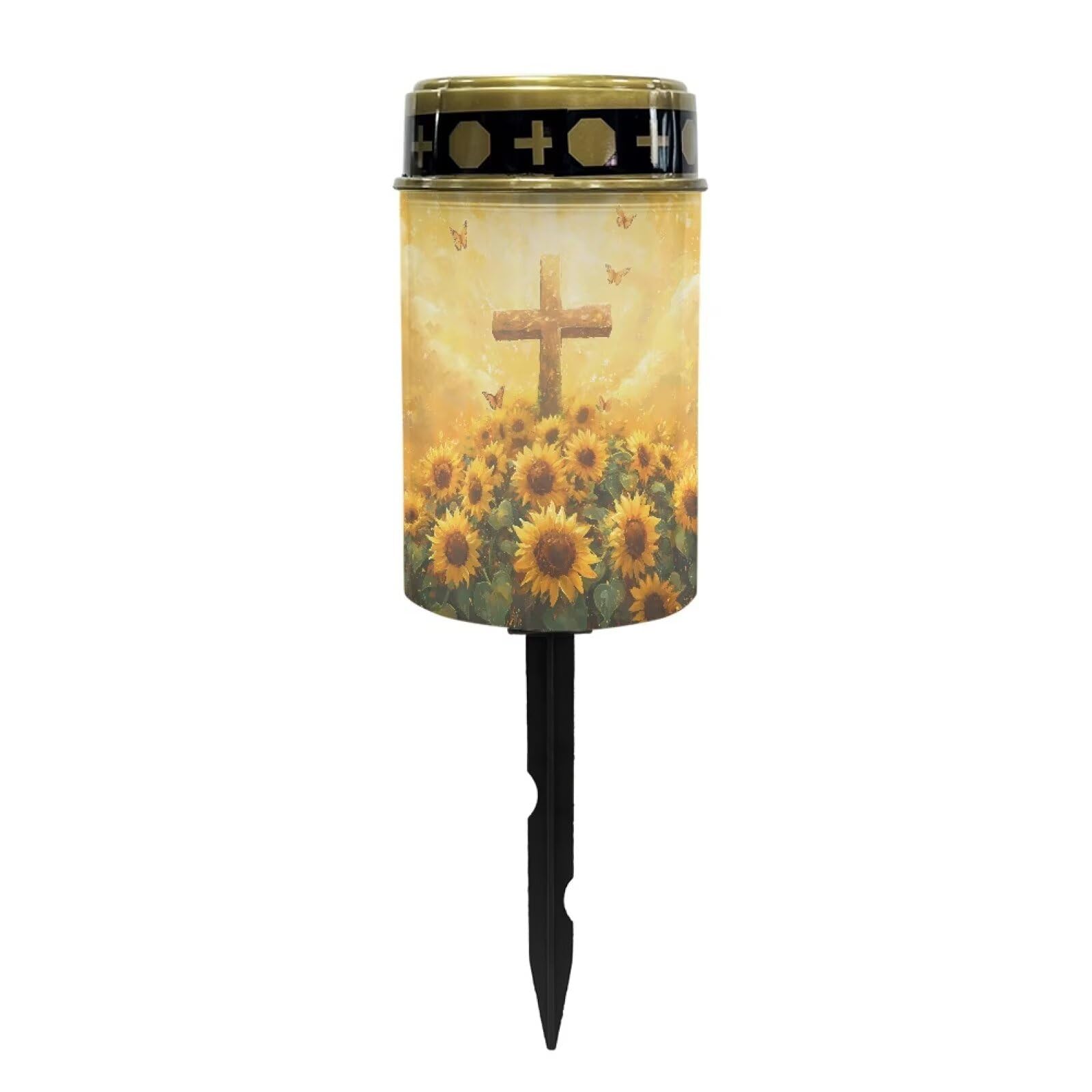 Psesaysky Cemetery Solar Lights for Outside Cross Sunflowers Solar Powered Garden Stake Lights Decorate Lawn, Patio, Fence, Back