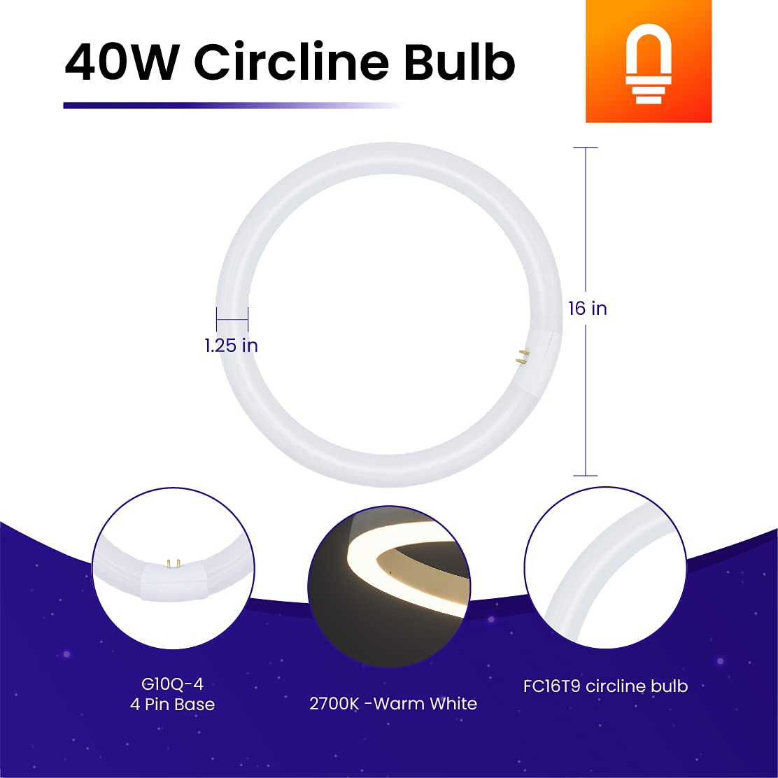 lumenivo FC16T9 Fluorescent Bulb Replacement 40W 16in T9 G10Q-4 Warm White 2700K