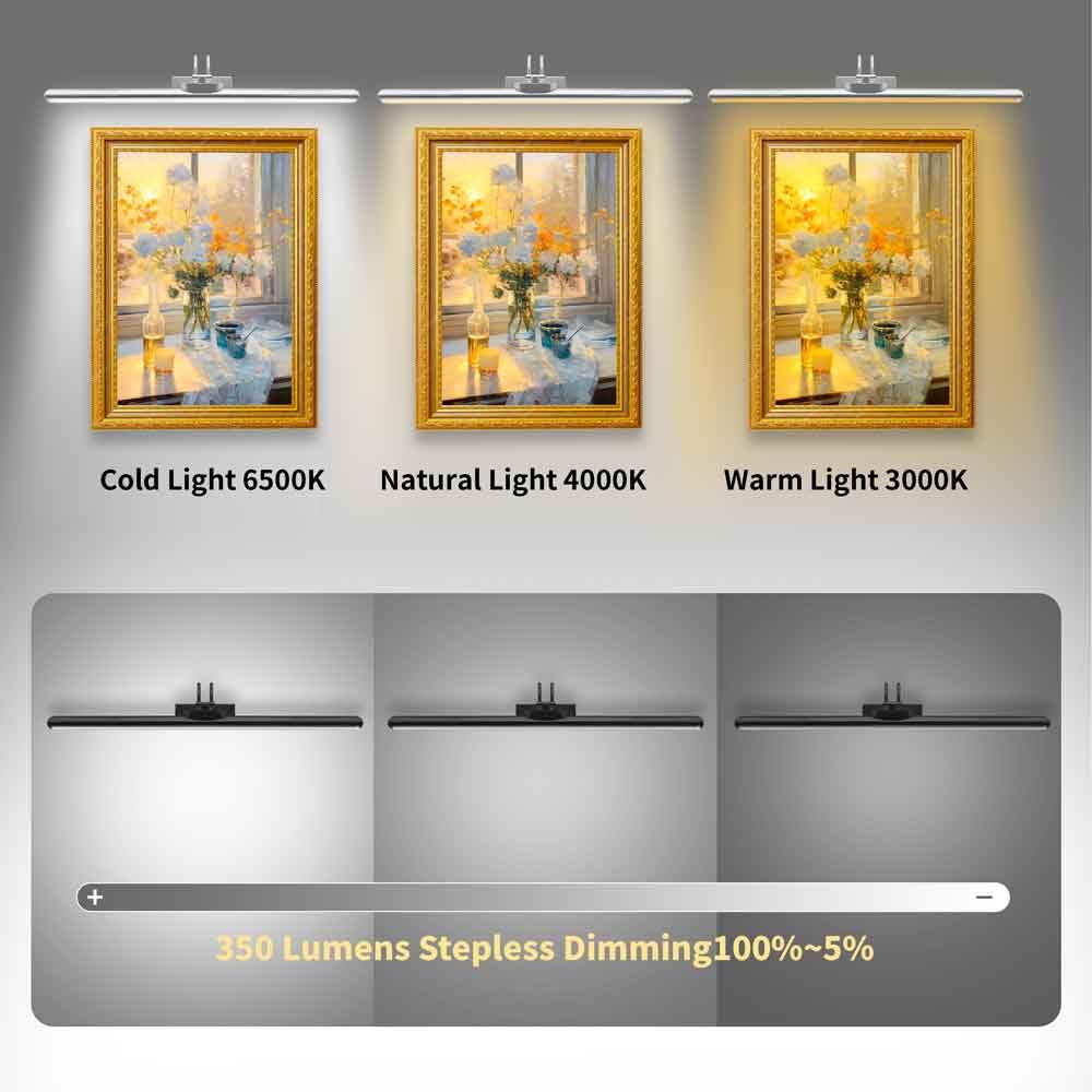 TIAUEU Wireless Picture Light, Rechargeable with Remote, Dimmable, 26in, Nickel, Model CDTY660-YK-5V, 3 Lighting Modes