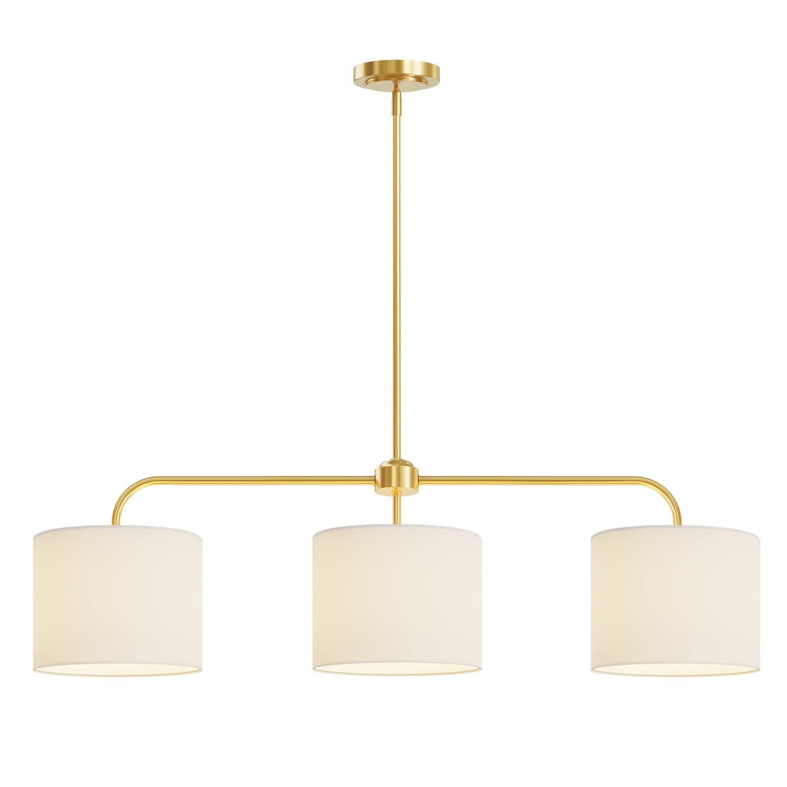 Electro bp 3-Light White Linen Drum Shade Chandelier with Polished Gold Metal Linear Pendant Light Fixture for Kitchen Island, D
