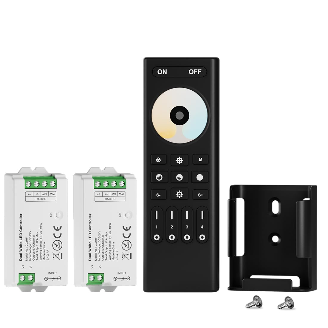 BTF-LIGHTING RF 2.4GHz Wireless Remote RC02RFB &2PCS C02RF Tuya Controller Kit 4 Zone Group Control PWM CCT(+ CW WW) 3pin 5050SM