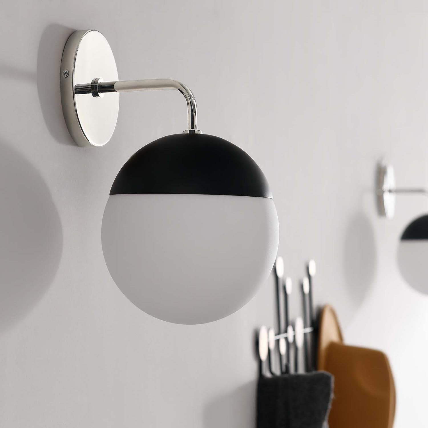 Modway Stellar 1-Light Wall Sconce in Opal Polished Nickel, Silver, 8 x 7 x 12