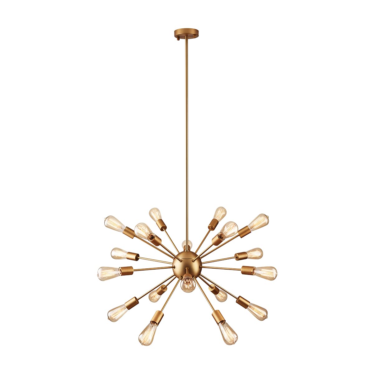 Mirrea Vintage Metal Dimmable Sputnik Chandelier, 18 Lights, Brushed Brass Finish