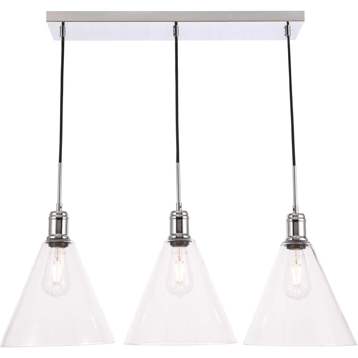 Living District Hugh 3 Light Chrome and Clear Glass Pendant
