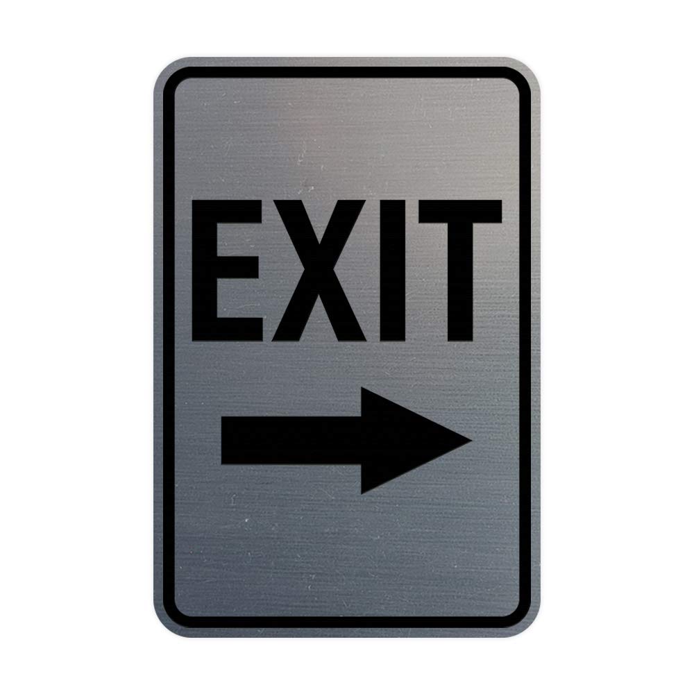 Signs ByLITA Portrait Round Exit Right Arrow Sign with Adhesive Tape, Mounts On Flat Surface (Brushed Silver) - Large