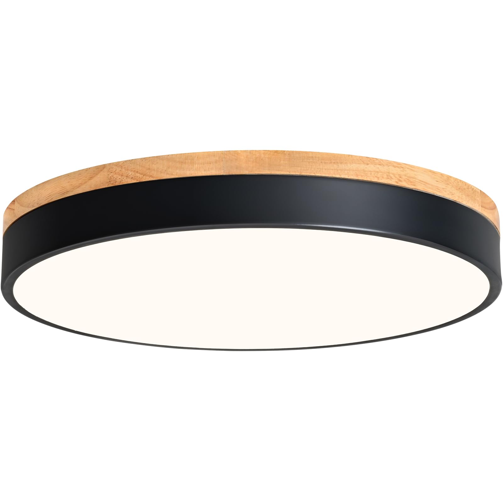 WOKNOS Modern Dimmable LED Close to Ceiling Light Minimalist Wood Oak Flush Mount Ceiling Light Fixture Circle Lighting for Bedr