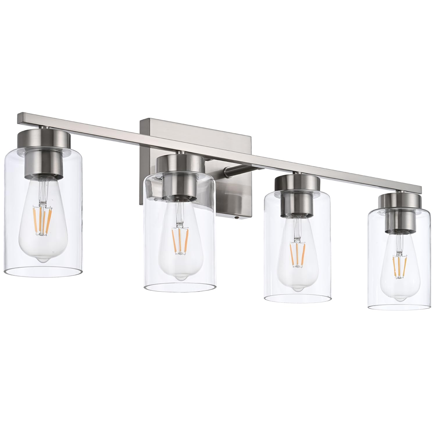 A1A9 4 Light Bathroom Vanity Light Fixtures, Brush Nickel Modern Wall Lights With Clear Glass Shade, Vintage Wall Sconce Lightin