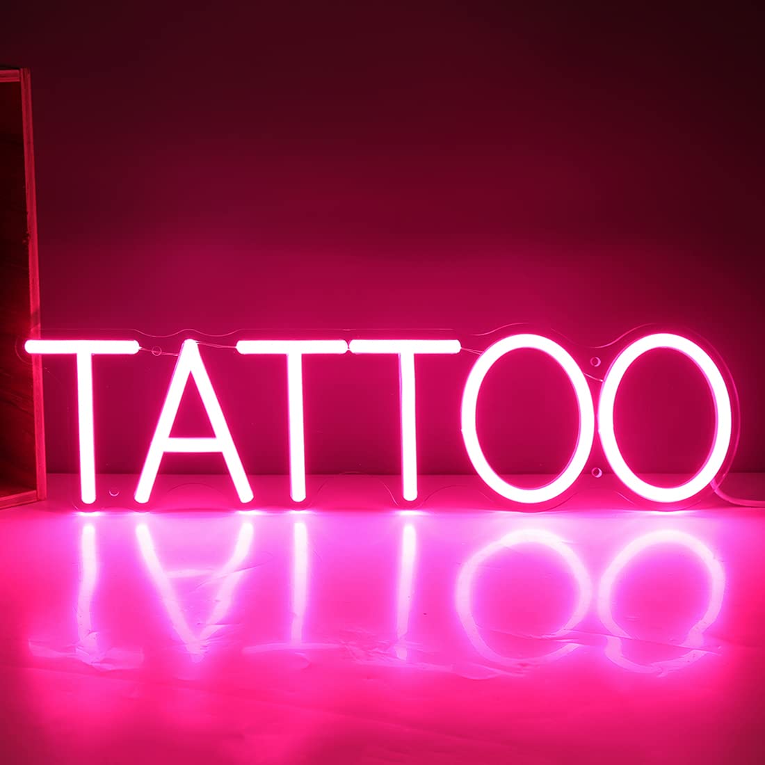 Britrio Neon Sign Light - Pink TATTOO Wall Art Decor for Salon, Studio, Shop - 15.75x4.17 inches, Acrylic, USB Powered with Dimmer
