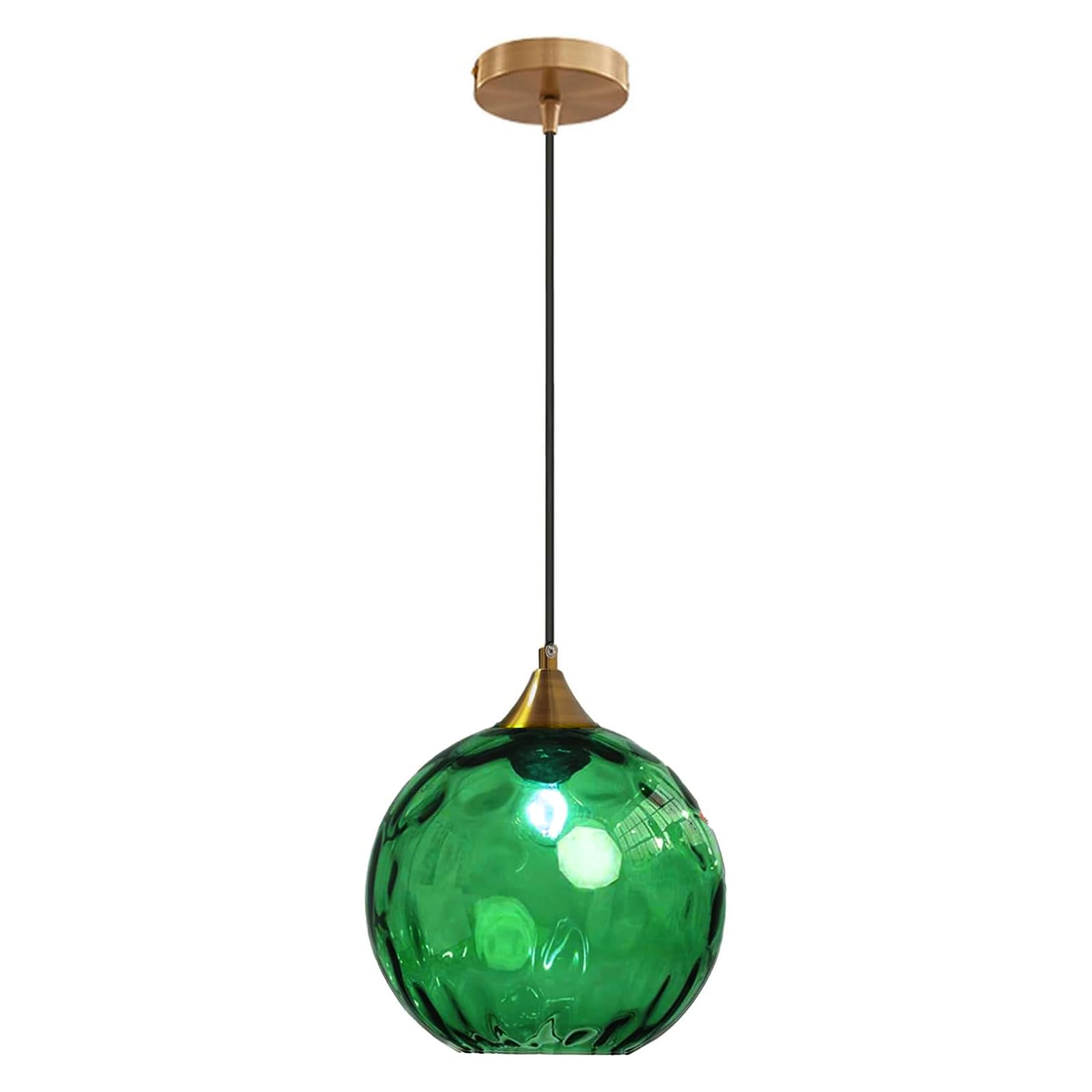 LOTREE 7.8 Inches Dark Green Glass Globe Pendant Lights Fixtures E26 Modern Farmhouse Glass Ball Pendant Lighting with Gold Bras