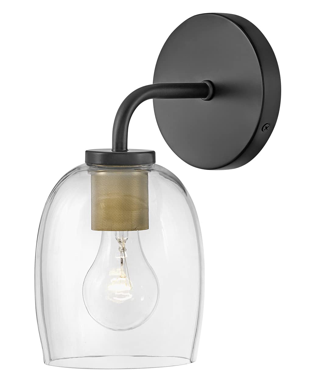 Lark Percy 85010BK Single Light Bath Vanity Fixture, Transitional Style, Bell-Shaped Clear Glass Shade, Mount Up or Down, Black