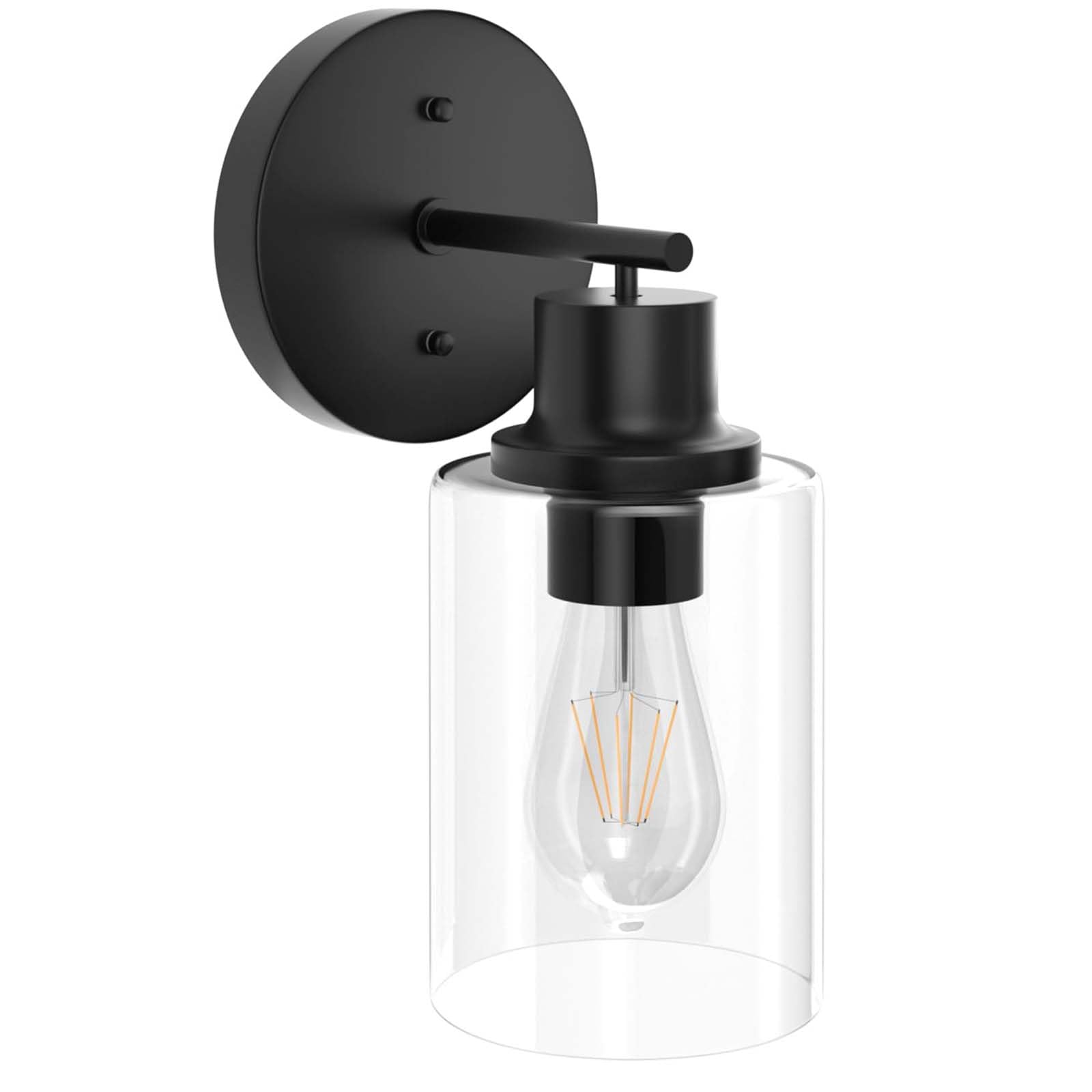 Gordnwe 1-Light Bathroom Wall Sconce, Matte Black Vanity Light, Modern Wall Light Fixture With Clear Glass Shade And E26 Bulb Ba