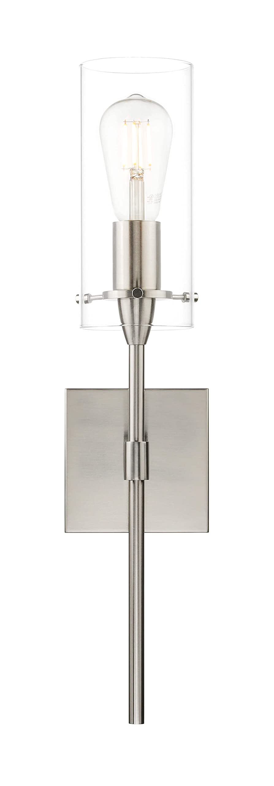 Xinbei Lighting Modern Brushed Nickel Wall Sconces Set Of 2, Clear Glass Iron Indoor Vanity Lighting For Bathroom & Hallway