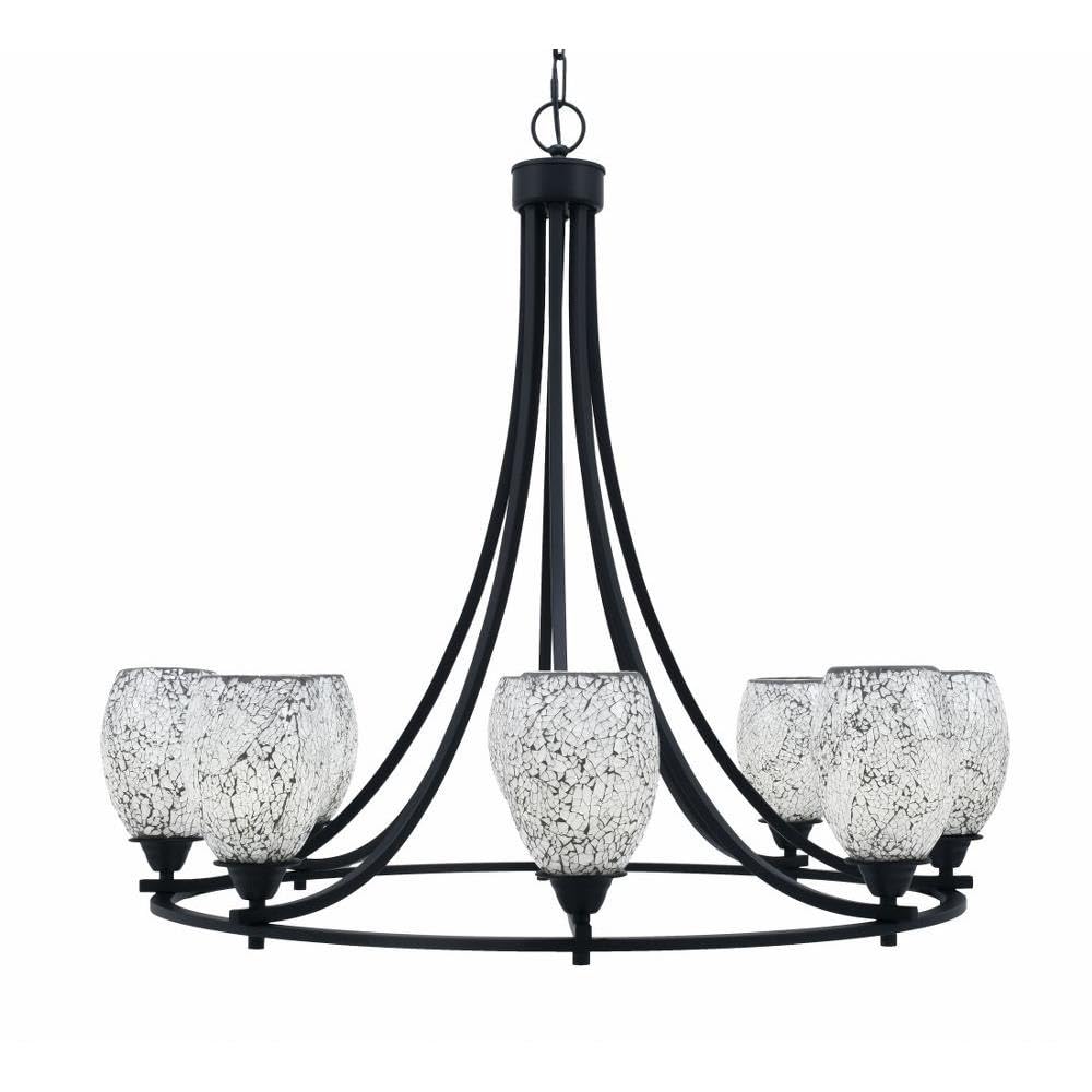 Toltec Lighting 3408-MB-4165 Paramount - 8 Light Uplight Chandelier-31 Inches Tall and 34 Inches Wide, Finish Color: Matte Black, Glass Color: Black Fusion