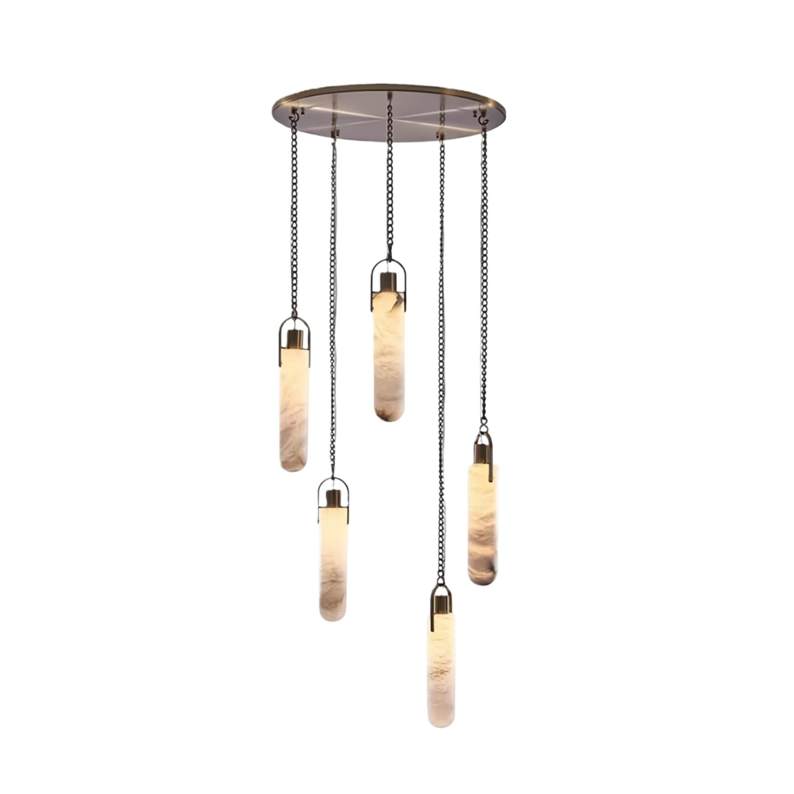 RUIBO Natural Marble 5 Light LED Multi-Drop Hanging Pendant Lighting,Cylinder Alabaster Multi Light Pendant Lights,Living Dining