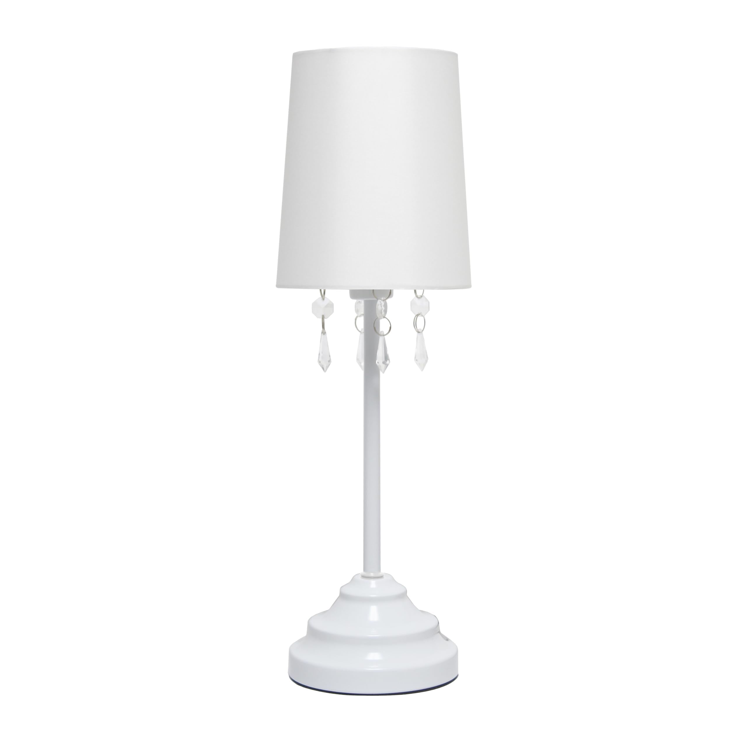 Simple Designs LT3018-WHT Table Lamp, Fabric Shade, Acrylic Beads, White, 16.62in Height, Metal, Single Pack