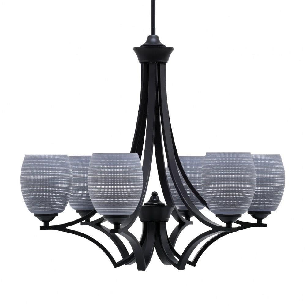 Toltec Lighting 566-MB-4022 Zilo - 6 Light Uplight Chandelier-23 Inches Tall and 25.75 Inches Wide, Finish Color: Matte Black, Glass Color: Gray Matrix