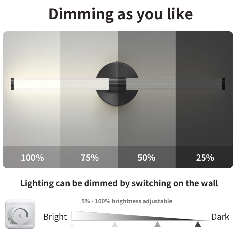 Gednbo Bathroom Wall Sconces Set Of 2 Hardwired Dimmable 5Cct Led Bathroom Light Fixtures Over Mirror 360 Full Lighting 31 Long Vanity Light Bar Modern Black Wall Sconce For Bath Bedroom Living Room