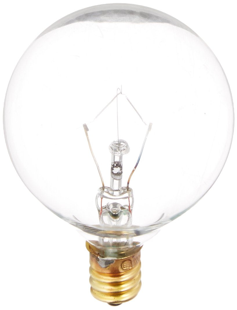 Bulbrite B25G16CL Incandescent G16 Globe Light Bulb, Candelabra Base, 25W, Clear, 2-Pack