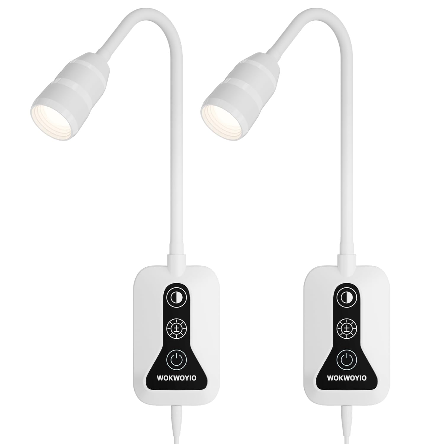 WOKWOYIO Wall Mounted Reading Light with Hand Sweep Sensor, USB Output, 5 Color Dimmable, 2 Pack, White, Model XCCX004-US-BK