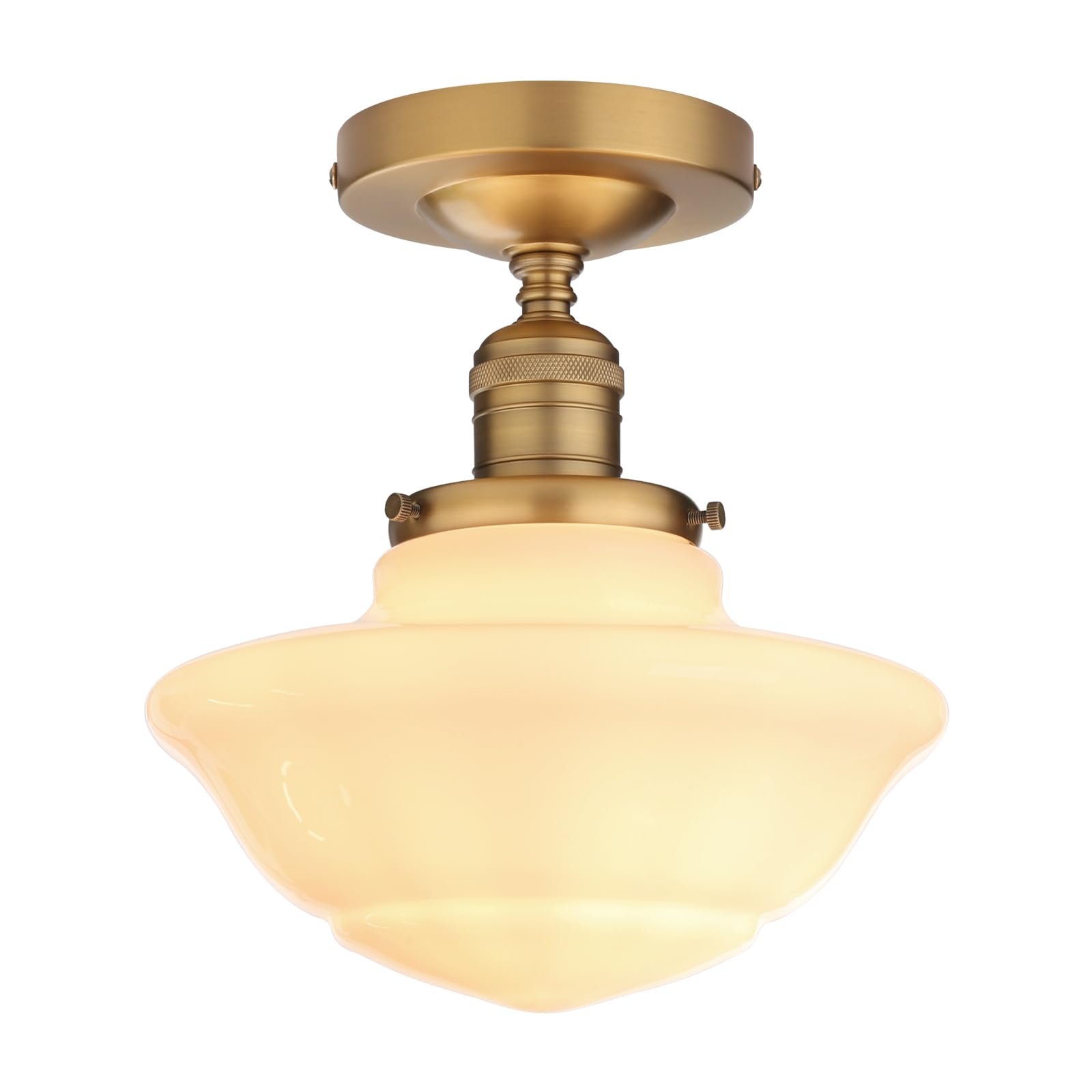 Pathson Vintage Flush Mounted Ceiling Light, Brass, Milk White Glass Shade, Model XLUS1142X
