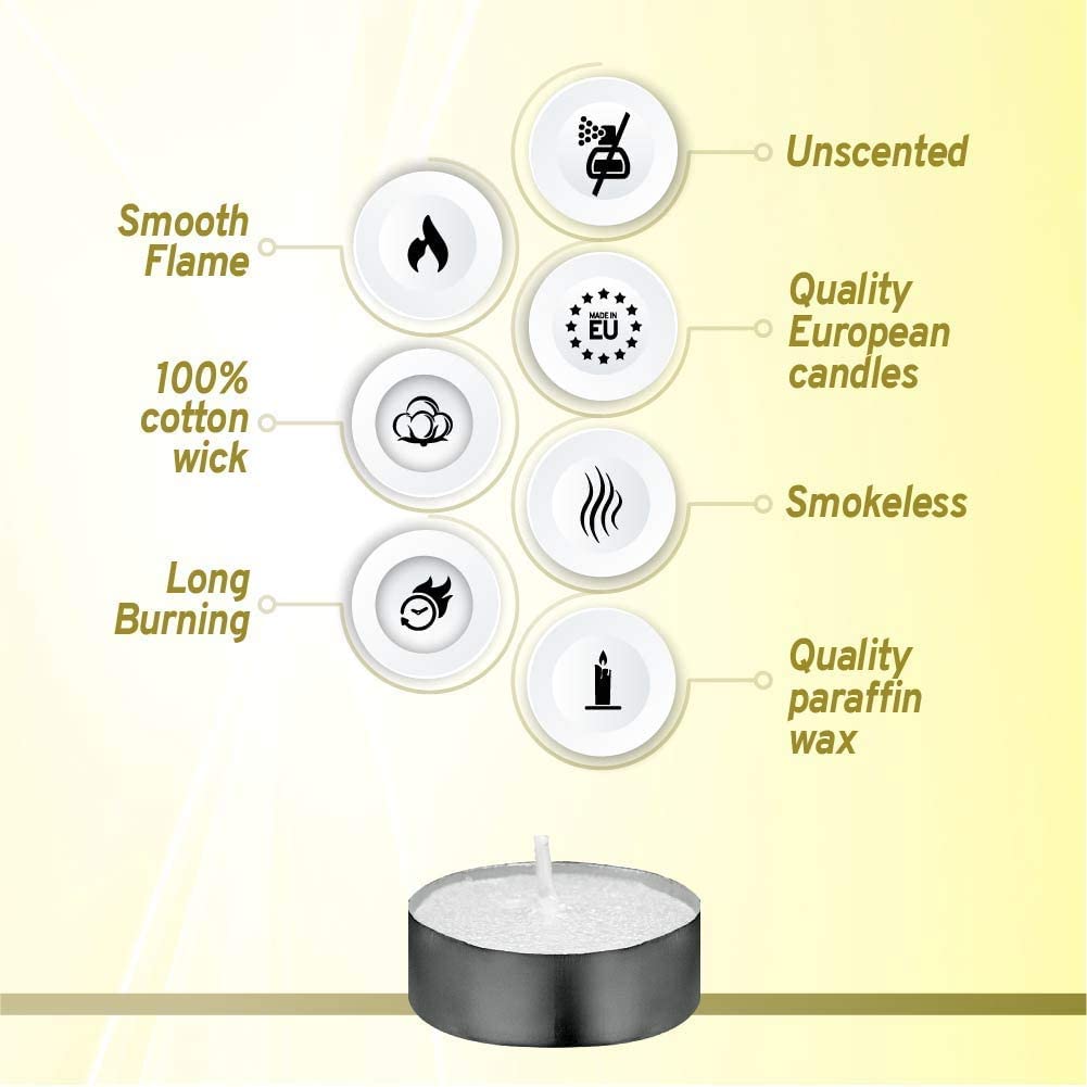 Bolsius Smokeless Tea Light Candles – 100 Count, Long-Lasting Tealight Candles Unscented With Cotton Wicks & 4 Hour Burn – Wax Tea Lights Candles In Bulk For Parties, Weddings, Home Decor, & More