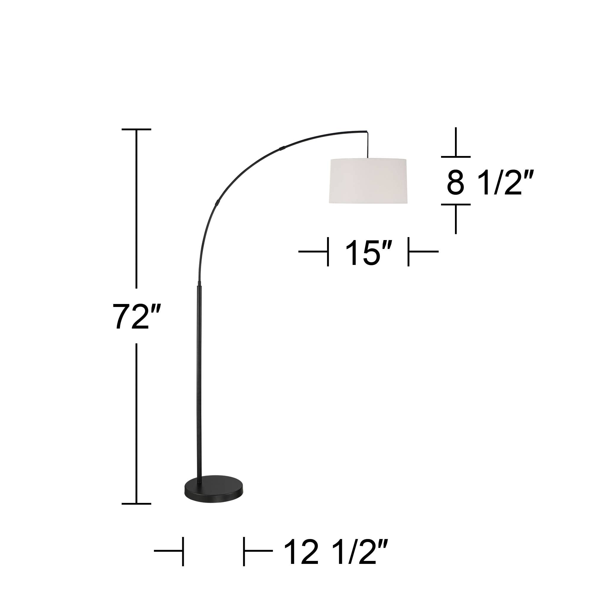 360 Lighting Cora Arc Floor Lamp, 72in Tall, Black Metal, White Linen Shade, Modern Decor for Living Room, Bedroom, Home Office