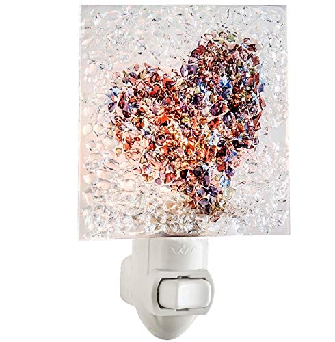 J Devlin Glass Art Stained Glass Night Light, Purple, Green, Blue, Plug in nightlight for Bedroom/Bathroom/Stairway/Hallway Home
