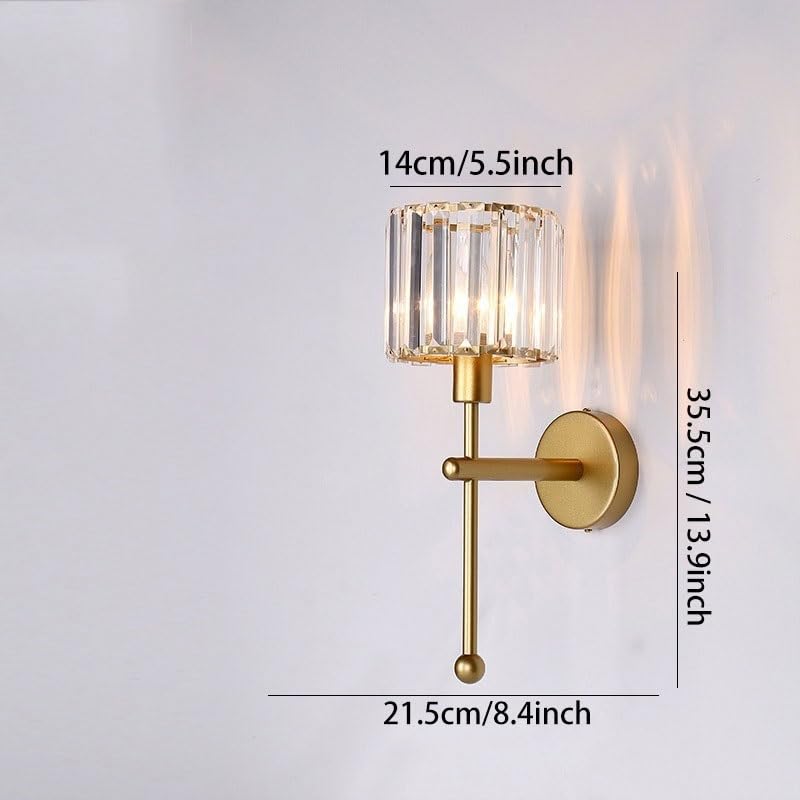 Modern Glass Crystal Wall Sconces Battery Operated Set Of 2,Gold Rechargeable Wall Lights With Remote,Non Hardwired Clear Wall L