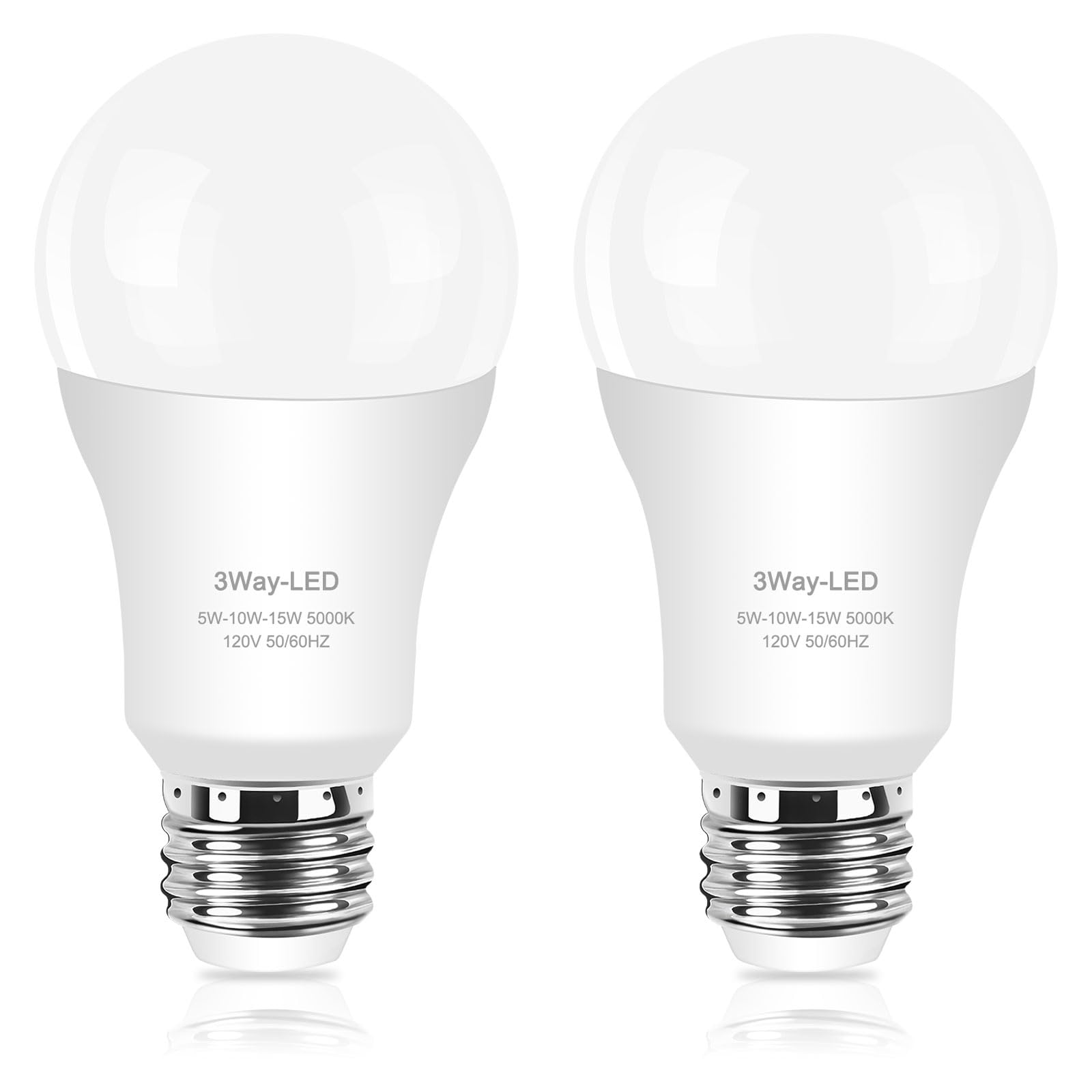 Zorykn 3 Way Light Bulbs 50 100 150 Warm White, A19 5000K, 5/10/15W Energy Saving 500 1000 1500 Lumens, E26 Base Led Bulbs Perfe