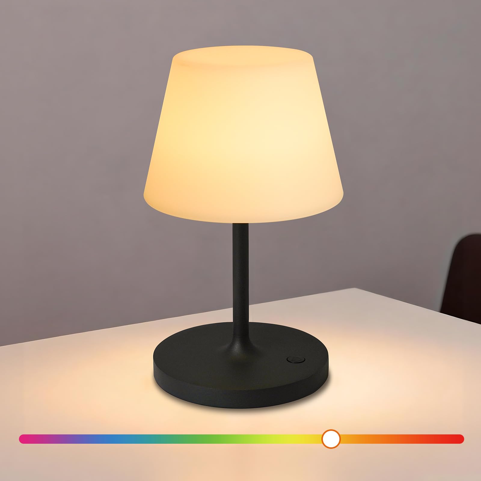 Artin-X Waterproof Rechargeable Table Lamp - Portable Cordless Desk Lamp with 8 RGB Colors 4000mAh Outdoor Stepless Dimmable LED Night Light for Bedroom  Living Room Camping Restaurant Office (Black)