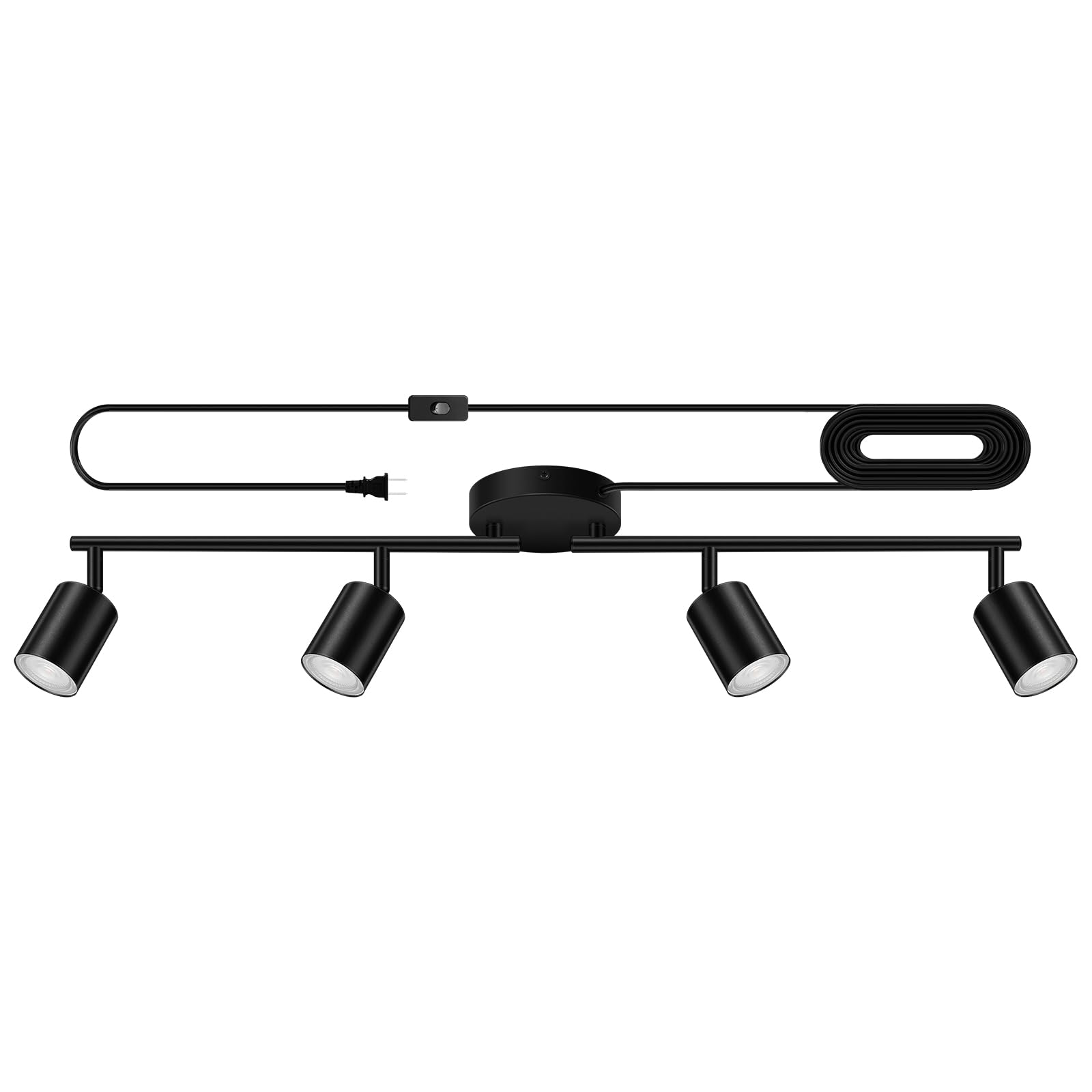 Plug In Track Lighting  Led Track Lighting Fixtures Ceiling  Black 4-Light Kitchen Light Kit  Plug In Wall Light With 14.8Ft Power Cord  Rotatable Ceiling Spotlight For Bedroom(Gu10 Socket  No Bulb)