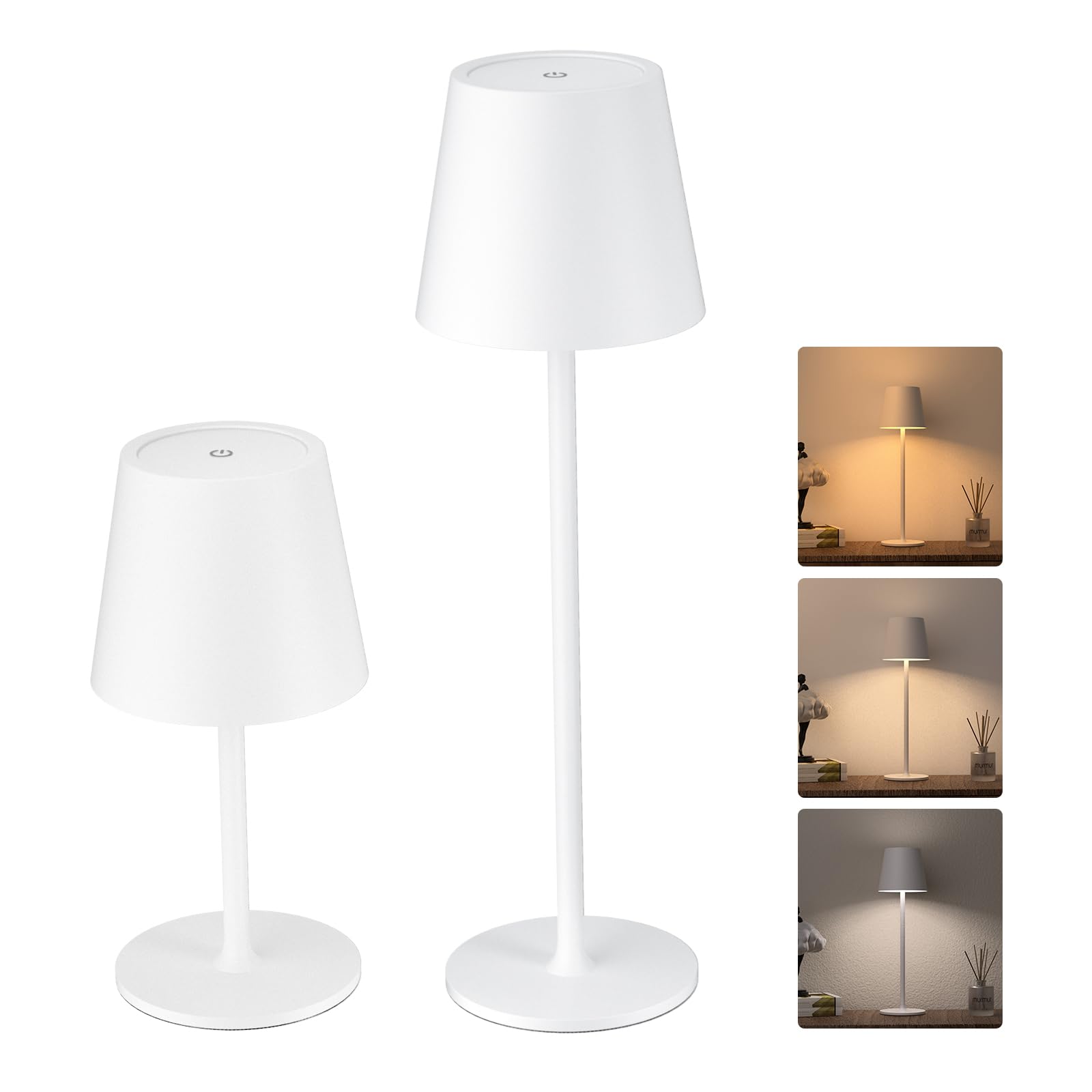 JACKYLED Cordless Table Lamps, Rechargeable, Adjustable Height, 5000mAh Battery, Waterproof, 2 Pack, White, Model JKTL02-7005403C