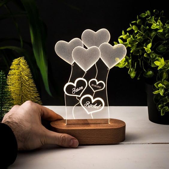Artistic Gifts 3D Illusion Personalized LED Table Lamp for Couples| Customized Name Night Lamp for Wedding Marriage Anniversary|