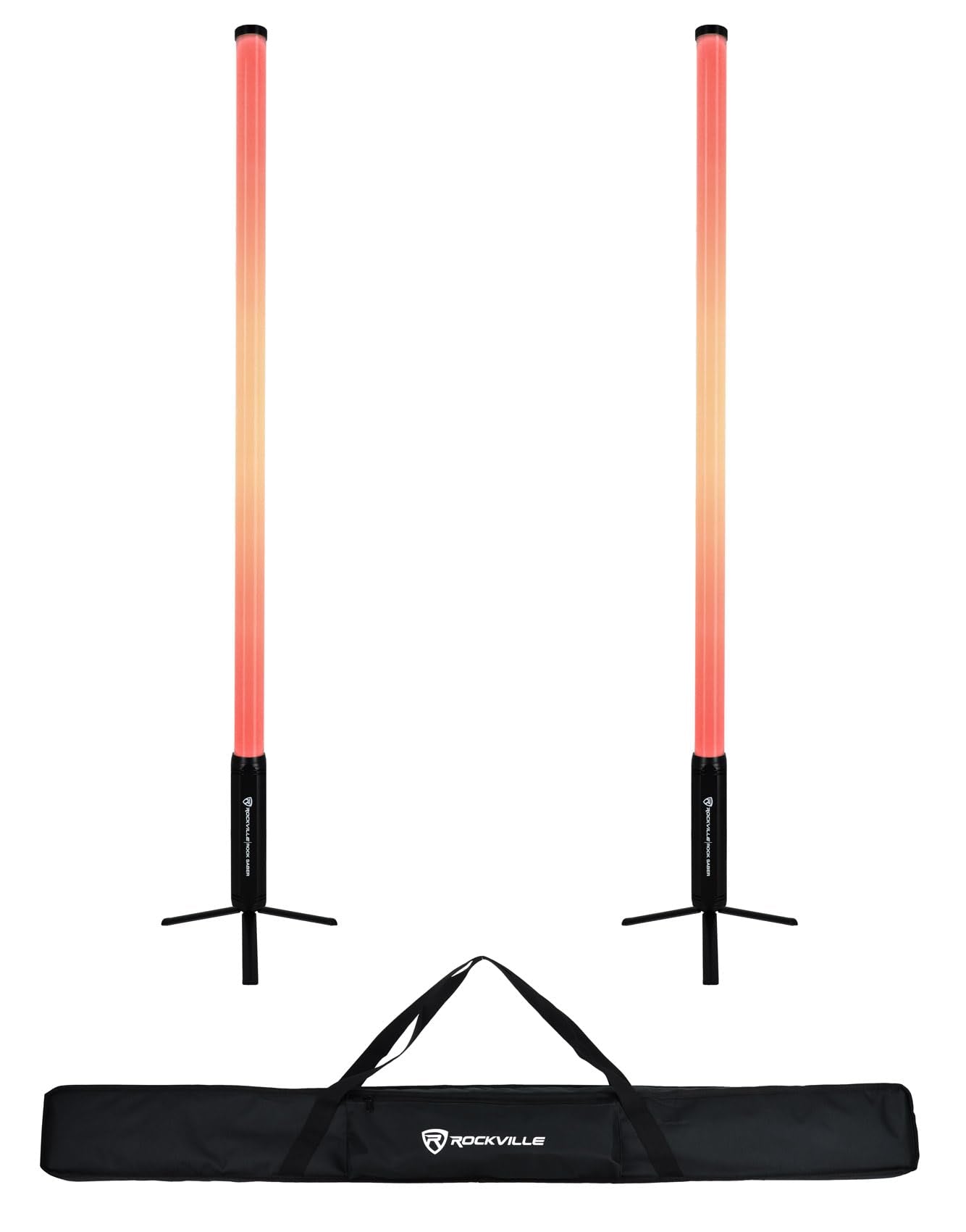 Rockville 2X Rock Saber Black Wireless DMX DJ Tube Lights, 5ft, 23H Battery, 192 RGBWA LEDs, IP65 Indoor/Outdoor, App Control+Re
