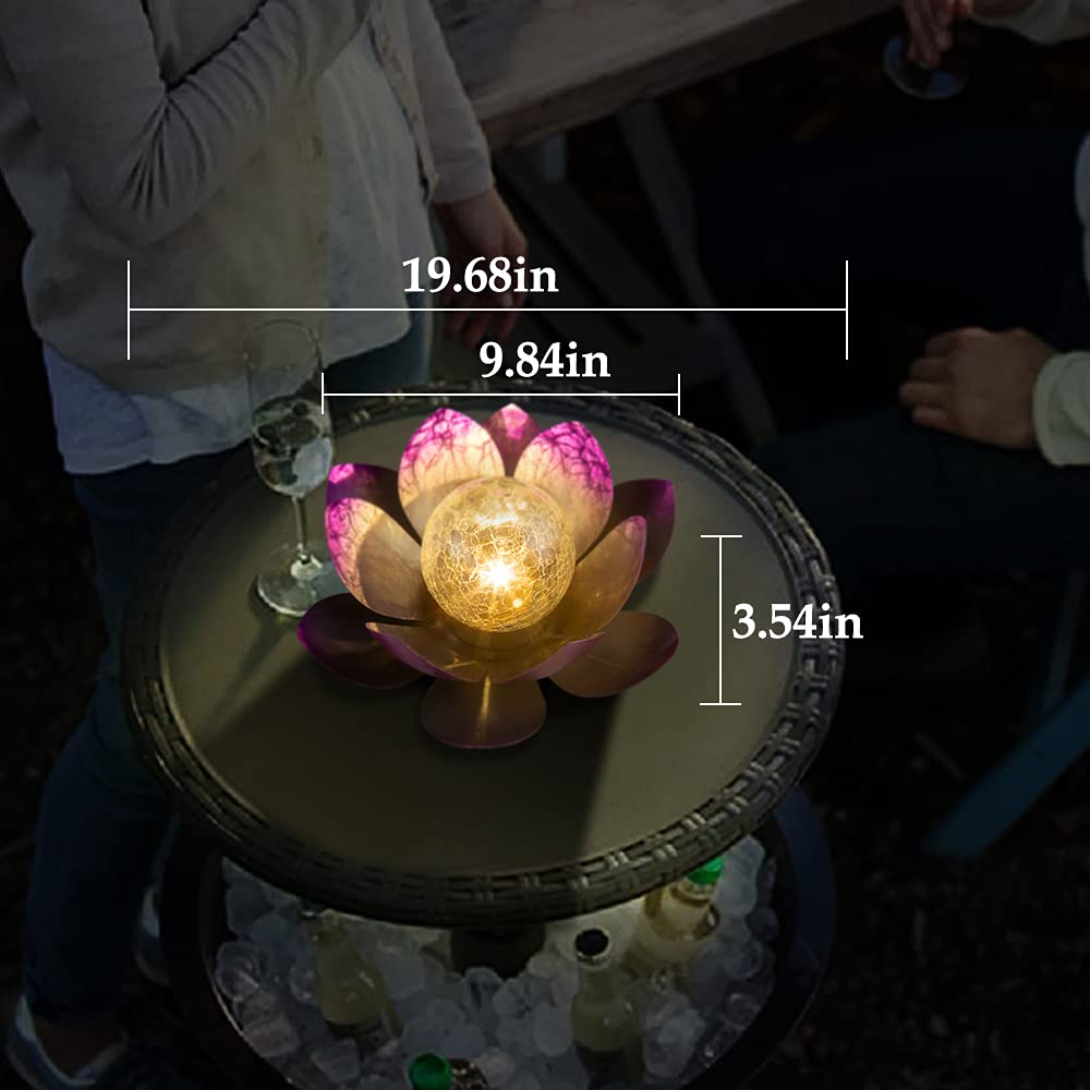 Huaxu Solar Lights Outdoor Garden Decor, Waterproof LED Purple Lotus Glass Flower Light for Garden, Patio, Yard, Outdoor Tabletop