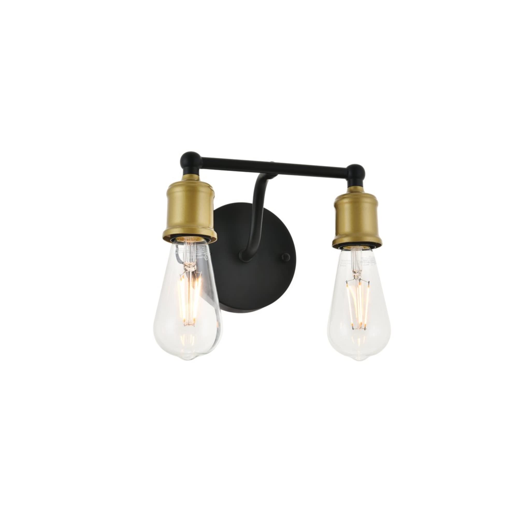 Living District Serif 2-Light Mid-Century Metal Wall Sconce in Brass and Black