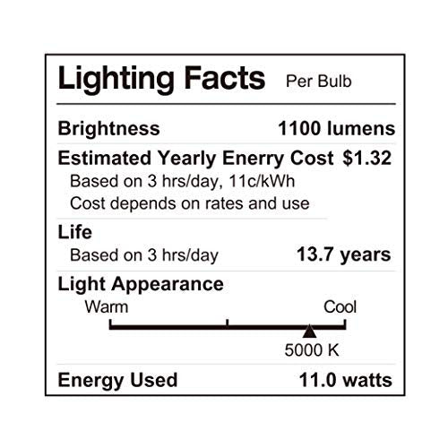 Luno A19 Non-Dimmable Led Bulb, 11W (75W Equivalent), 1100 Lumens, 5000K (Daylight), Medium Base (E26), Ul Certified (6-Pack)