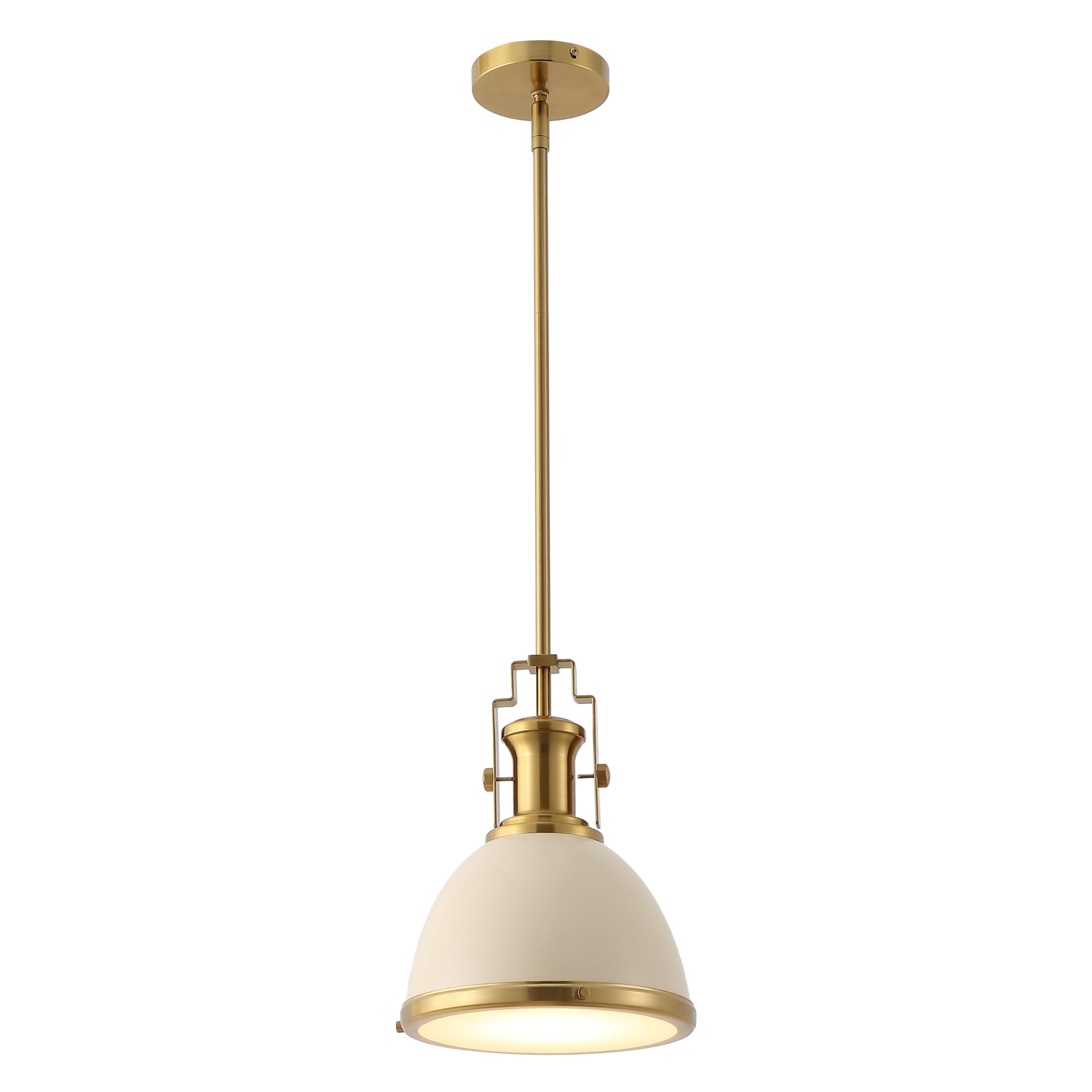 JONATHAN Y JYL9535F 10 Modern Industrial Dome Pendant Light, Farmhouse Hanging Light Fixture in Almond and Brass Gold, Adjustabl