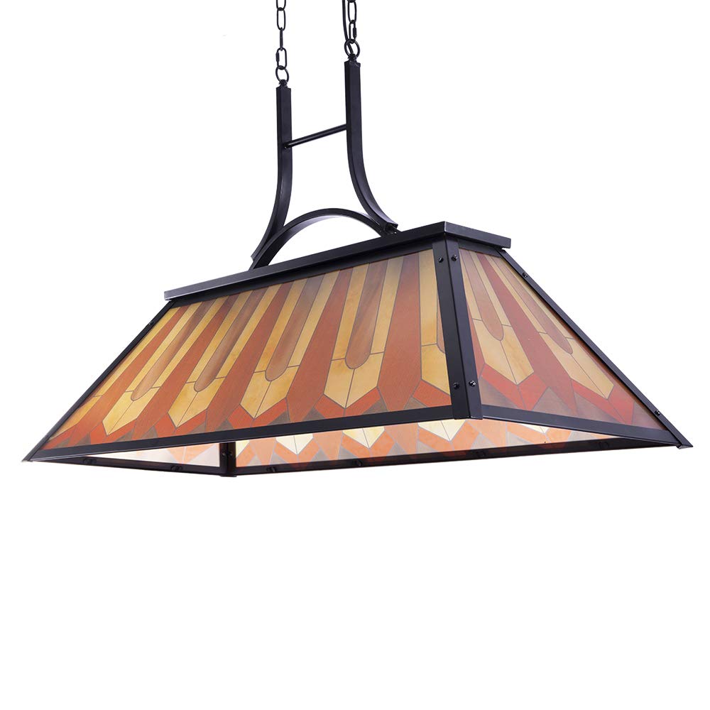 Wellmet Tiffany Style Pool Table Lamp, 3-Light Vintage Chandelier, Multicolor Lighting for 7' 8' 9' Game Room, Billiards & Man Cave