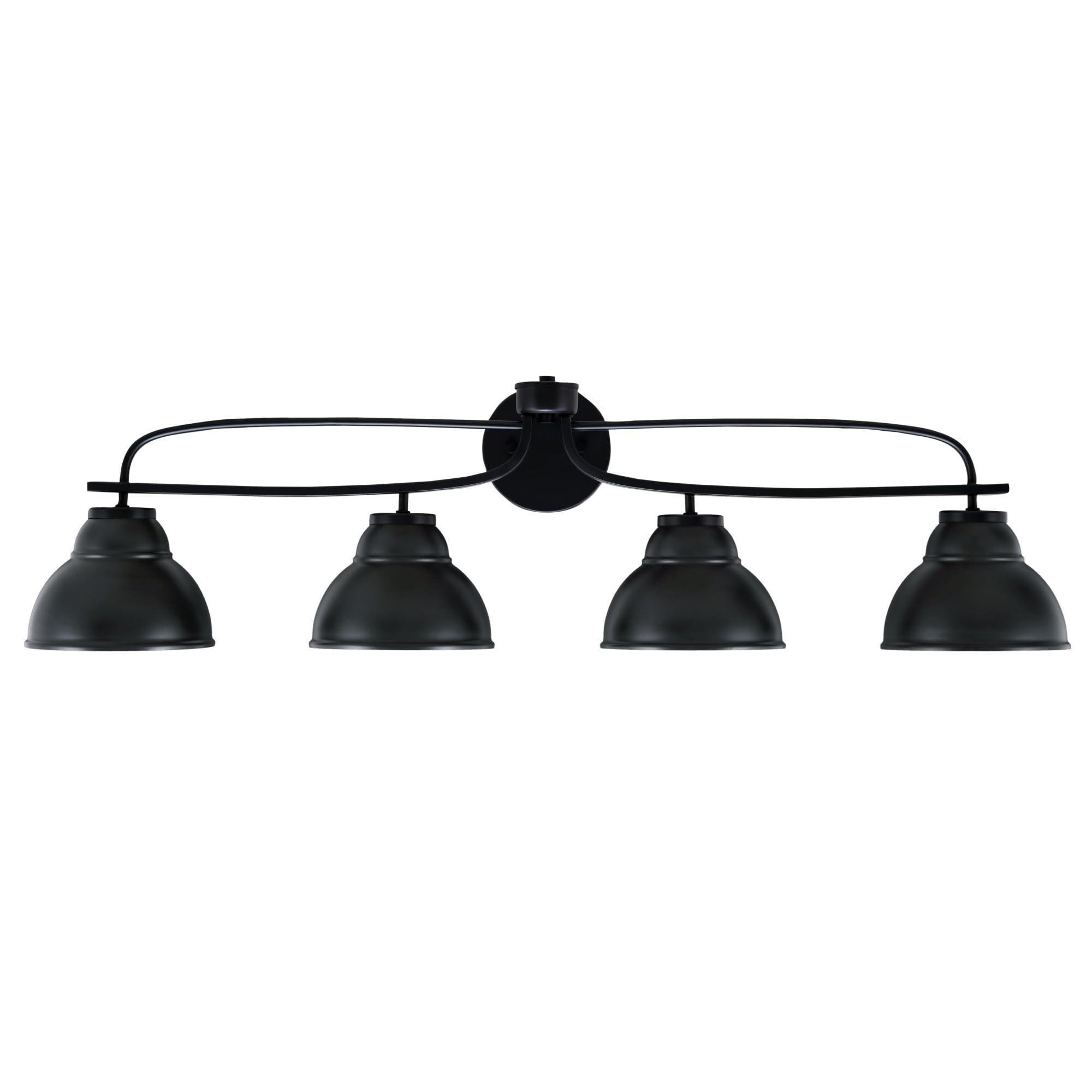 Cavella 4 Light Bath Bar Shown In Matte Black Finish With 7" Matte Black Double Bubble Metal Shades