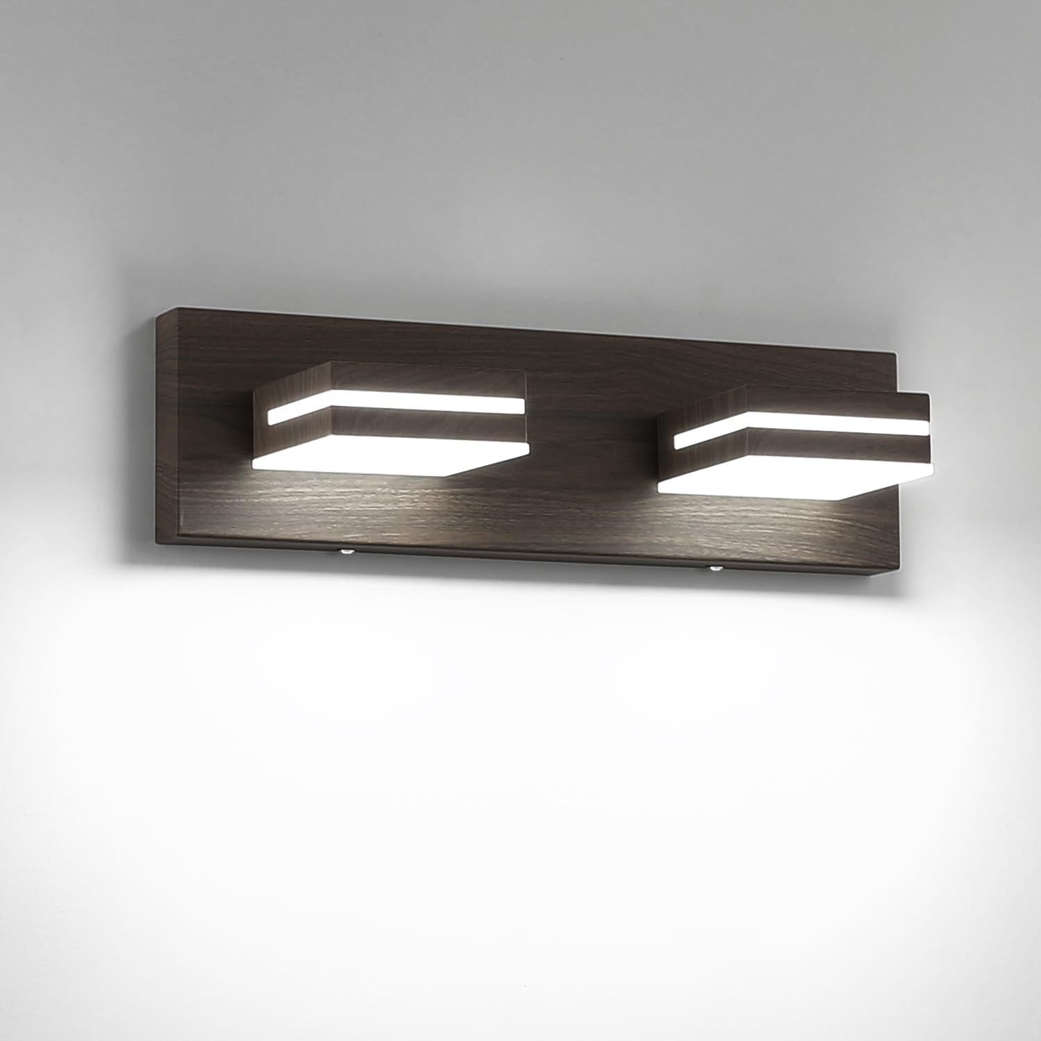 Sinerise Led Modern Bathroom Vanity Light Fixtures (2-Light, 15.5-Inch), Brown Wood Painted Modern Acrylic Bathroom Wall Lightin